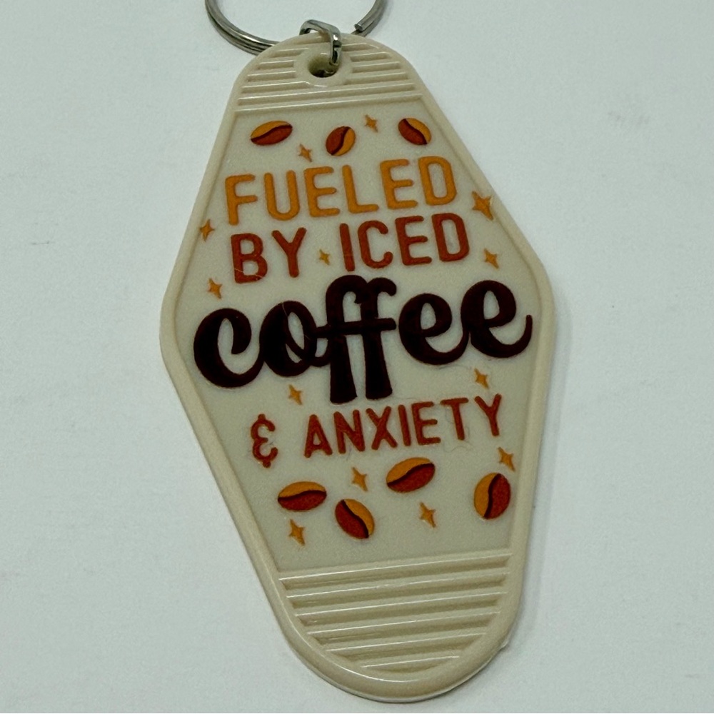 Handmade Keychain Coffee Theme Plastic Beige Brown Black Yellow
